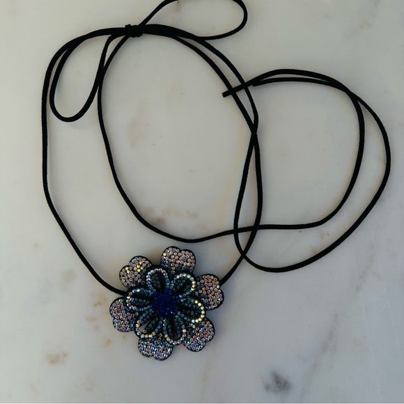 New Rhinestone Flower Cobalt Blue Necklace Choker - Picture 13 of 14